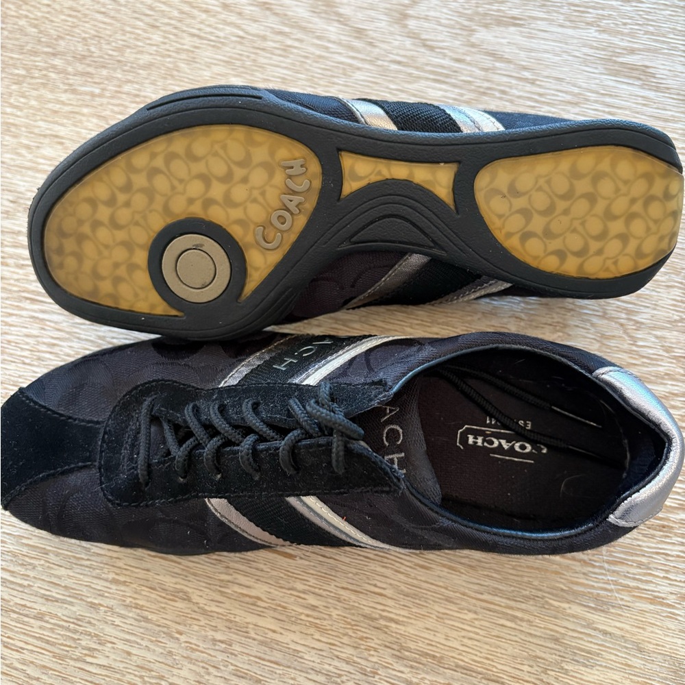 Coach Black Sneakers Branded Silver Strips Suede Accents. - Picture 4 of 7